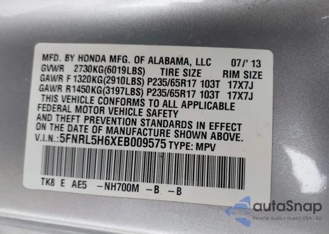 2014 Honda Odyssey Ex-L из США, поврежденный, VIN 5FNRL5H6XEB009575